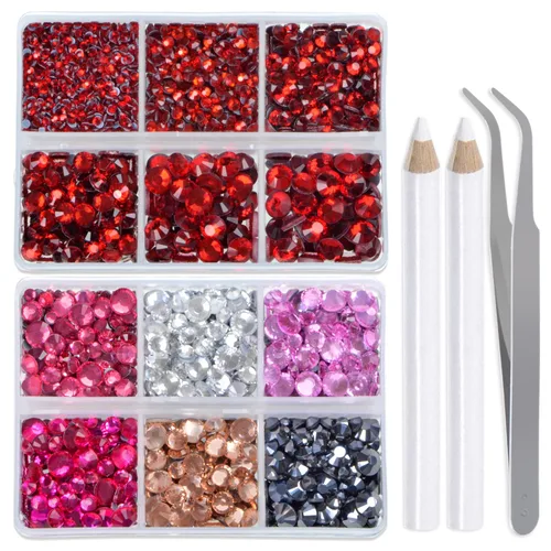Miniatura 35 de LPBeads 6400 unidades de diamantes termoadhesivos de 12 colores con parte trasera plana, 5 tamaños mixtos, gemas de cristal redondas con pinzas