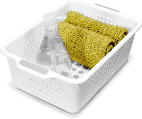 Miniatura 4 de madesmart Cesta de almacenamiento pequeña, organizador multiusos con asas de agarre suave y pies antideslizantes, diseño ventilado de alta