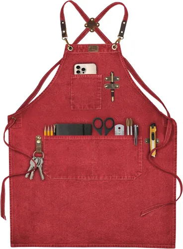 Miniatura 12 de LEATHER VILLAGE Delantales de chef para hombres y mujeres con bolsillos grandes, delantal de trabajo ajustable de lona de algodón con espalda Gris