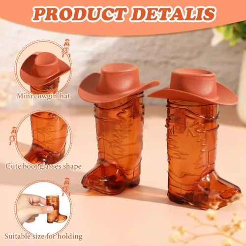 Miniatura 2 de Sieral 32 Piezas Vasos Mini Bota de Vaquero de Plástico Suministros para Fiestas de Vaquera Tazas de Plástico Occidentales para Decoraciones