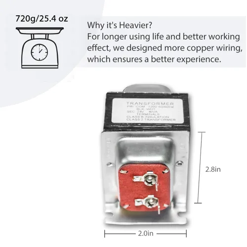 Miniatura 3 de VIIVRIA Transformador de timbre de puerta de 24 V 40 VA, núcleo de cobre resistente para Ring Pro/2 y Nest Hello, fuente de alimentación cableada