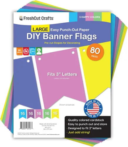Miniatura 9 de 80 banderas de papel para bricolaje, banderines blancos, grandes (3.75 x 5 pulgadas), banderines en blanco hechos en Estados Unidos