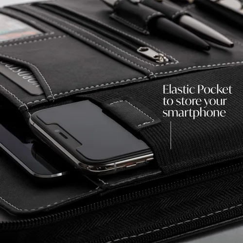 Miniatura 3 de Cartera profesional de cuero Carpeta con cremallera para entrevistas de negocios Organizador de 3 anillos para tabletas de hasta 13 pulgadas