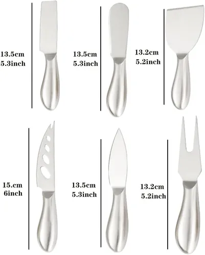 Miniatura 3 de Colección de cuchillos de queso de acero inoxidable de 6 piezas con tenedor de queso, rebanador y cortadores para cocina plateado