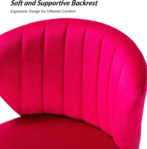 Miniatura 5 de HULALA HOME Silla de escritorio de oficina en casa con ruedas doradas, pequeña y linda silla de tocador con respaldo para dormitorio, silla de Fucsia