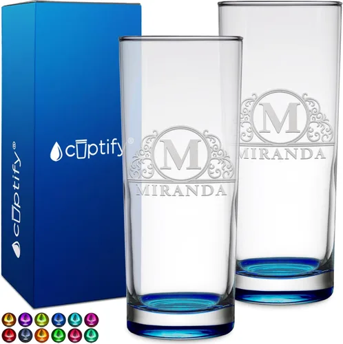 Miniatura 39 de Highball personalizado de 10.5 onzas con fondo negro, vaso Collins alto personalizado, cóctel de bebida mixta recta, inicial con nombre de regalo