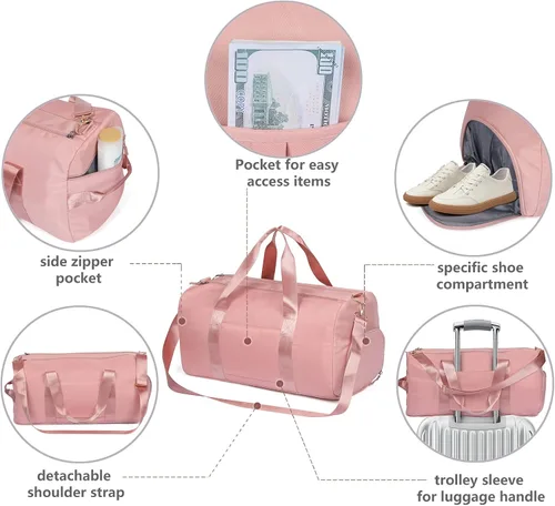 Miniatura 3 de MABROUC Bolsa de lona para mujer, bolsa deportiva de gimnasio con bolsillo húmedo y compartimento para zapatos, bolsa de viaje para fines de semana