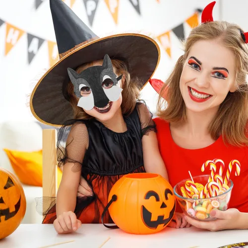 Miniatura 3 de STOBOK Máscara de lobo de 3 piezas, máscara de media cara de fieltro gris para Halloween, disfraz de cosplay para cumpleaños, carnaval, actuación