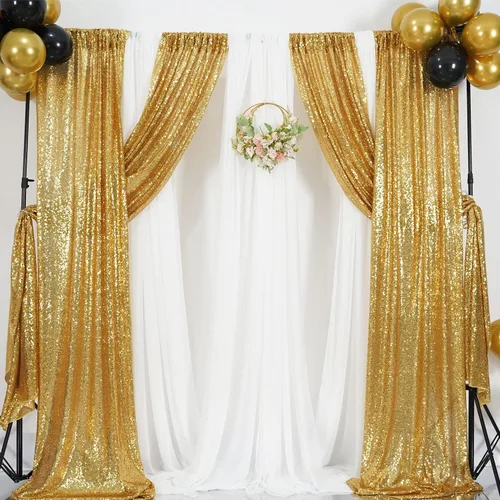 Miniatura 8 de Poise3EHome Cortinas de Fondo de Lentejuelas Doradas, 4 Paneles 2FT x 8FT Fondo con Purpurina para Fiesta Fiesta de Cumpleaños Baby Shower Boda