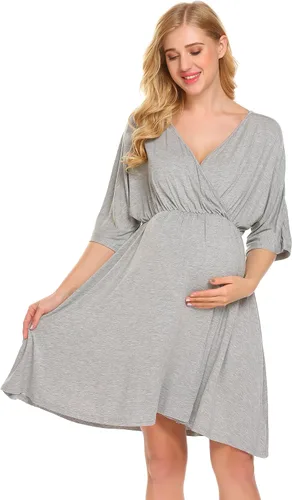 Miniatura 4 de Ekouaer Vestido de maternidad 3 en 1 para maternidad, trabajo de parto y lactancia, camisón de enfermería, ropa de dormir para lactancia, tallas S a
