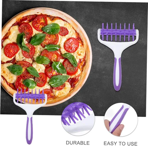 Miniatura 5 de SHOWERORO 1 rodillo de masa de galletas de pizza morada y cortador de rueda de aguja de pastelería, herramienta versátil para hornear galletas