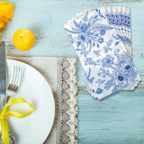 Miniatura 4 de Fuutreo 200 servilletas florales azules para invitados, regalos de despedida de soltera, toallas de mano desechables para baño, servilletas Rústico