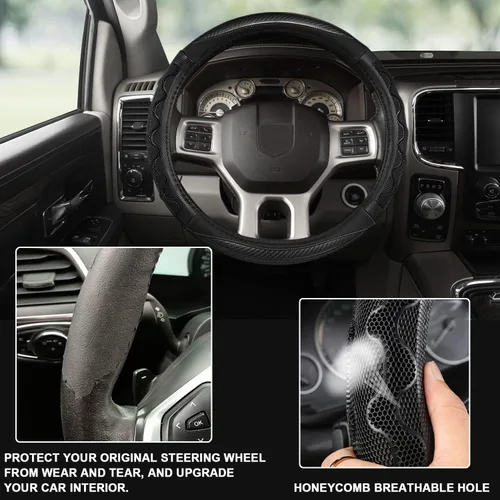 Miniatura 4 de GIANT PANDA Funda de volante para Dodge Ram 1500 - Fundas para volante de automóvil para Dodge Ram 2500 3500 15.5-16 pulgadas - Gris B-negro+gris