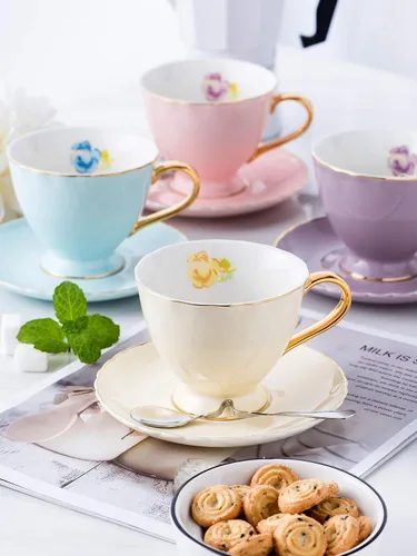 Miniatura 5 de Jusalpha juego de tazas y platillos de café expreso de porcelana, 2 onzas FD-TCS02-4COLOR