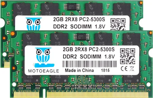 Módulos de memoria RAM DDR2 667 MHz Tipo PC2-5300, Kit DDR2 667MHz SODIMM 4GB (2GBX2) 2Rx8 PC2-5300S-555 CL5 200-Pin Sin búfer ECC para portátil