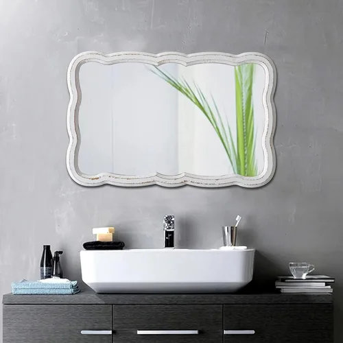 Miniatura 5 de Espejo de pared rectangular festoneado de 16 x 24 pulgadas, espejo de baño rústico de madera envejecida, espejo ondulado vintage sobre el tocador