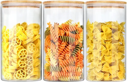 Miniatura 10 de Tarros de vidrio con tapas de bambú (16 onzas en 9 unidades), juegos de tarros y recipientes para alimentos con tapas, tarros de almacenamiento