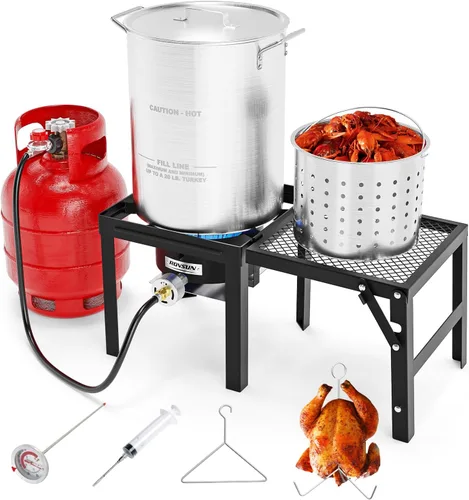 Miniatura 8 de Set de freidora de propano ROVSUN de 58,000 BTU con estufa de gas elevada, olla de freidora de aluminio de 18 cuartos, 2 canastos y termómetro