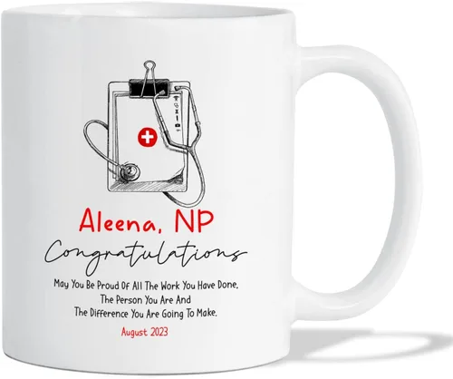 Miniatura 7 de Taza personalizada para enfermera practicante, 11 oz y 15 onzas, cerámica blanca, mango en C, nombre personalizado, regalo de jubilación NP