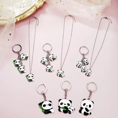 Miniatura 6 de Winssigma Collar de panda para niñas, bonito llavero de panda, pulsera de panda, regalo para adolescentes, Metal, No es una piedra preciosa