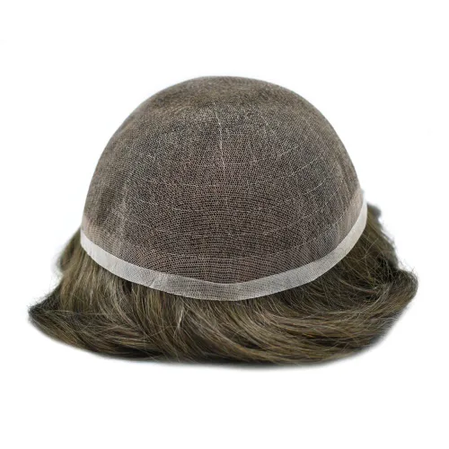 Miniatura 137 de Toupee para hombres nudos blanqueados hombres toupee hairpieces europeo virgen sistema de reemplazo de cabello humano suave encaje francés hombres