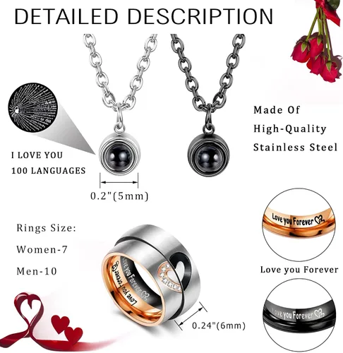 Miniatura 2 de ZELORES Collares a Juego para Parejas Collar con Colgante para Mujeres y Hombres Anillos de Promesa a Juego Juego de Colgantes Collar de Pareja