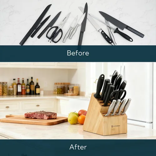 Miniatura 6 de KITCHENDAO Bloque de cuchillos de bambú de 20 ranuras sin cuchillos, soporte universal para cuchillos de cocina, con múltiples tipos de cuchillos