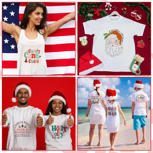 Miniatura 4 de Honoson 36 hojas de transferencia de Navidad para planchar, transferencia DTF listas para prensar, divertidos apliques de vinilo de transferencia