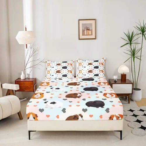 Miniatura 3 de Erosebridal Bonita sábana bajera ajustable de conejillo de indias, tamaño individual, sábanas kawaii con diseño de ratón para niños y niñas, ropa