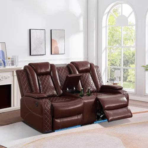 Miniatura 23 de Juego de sofá modular reclinable eléctrico con luz LED, juego de sofá modular reclinable de cuero, incluye sillón reclinable individual, juego