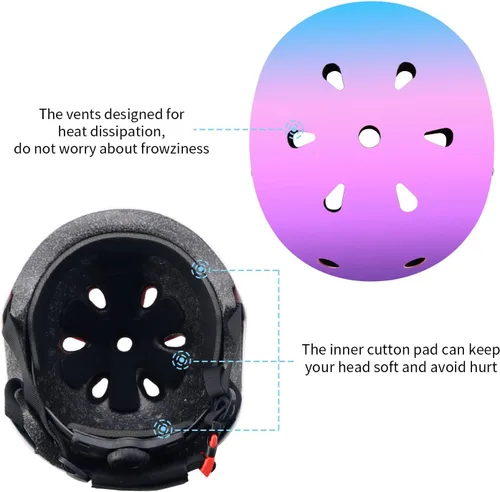 Miniatura 4 de Casco de bicicleta ajustable con gradiente de color para niños pequeños de 3-5-8-14+ años, niñas y niños. Casco para monopatín y bicicleta