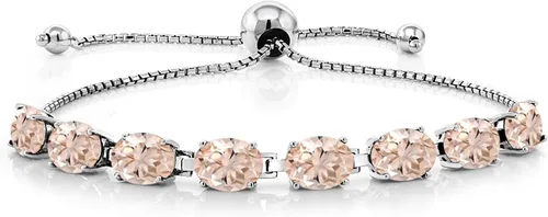 Miniatura 38 de Gem Stone King Pulsera de plata de ley 925 con piedra natal ovalada de 0.276 x 0.197 in para mujer, totalmente ajustable hasta 9 pulgadas