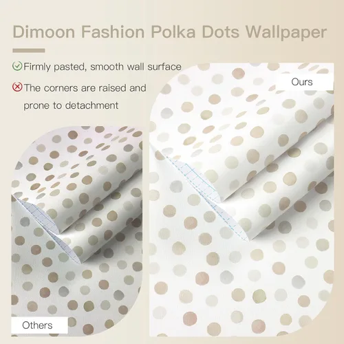 Miniatura 5 de Dimoon Papel Tapiz Despegar y Pegar de 17.3''x78.7'' Boho Beige Papel de Contacto Natural Moderno de Lunares Blancos Papel Tapiz Removible para Baño