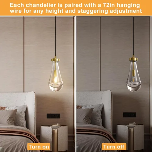 Miniatura 9 de Lámparas colgantes de latón, luces colgantes de cristal, isla de cocina, lámpara de gota de lluvia para comedor, dormitorio, baño, incluye bombilla