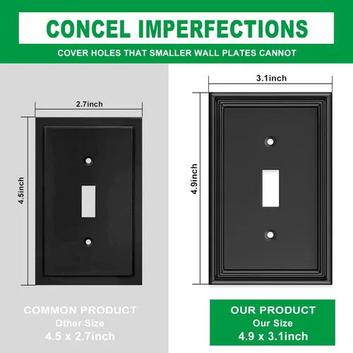 Miniatura 3 de Placa Decorativa Moderna Negra para Interruptor de Luz, Cubiertas de Tomacorriente Decorativas, Placas de Interruptor Basculante, Material de Fibra