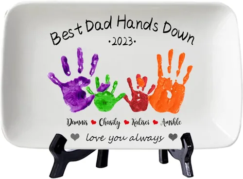 Miniatura 13 de Plato personalizado para asar para papá con nombres de niños, arte infantil, placa de servicio de impresión de mano para la familia, placa de Plato