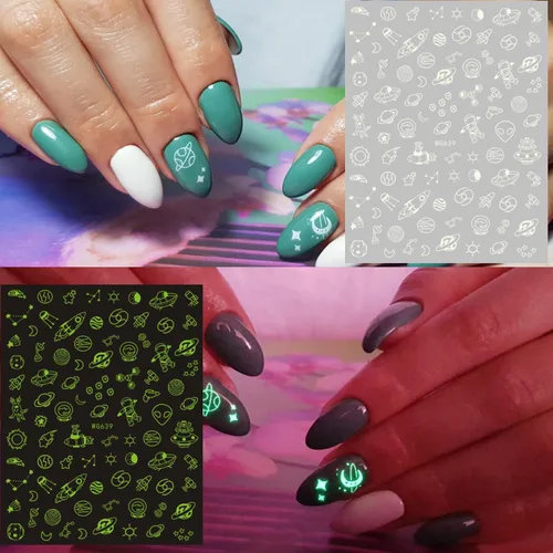 Miniatura 6 de Calcomanías de arte de uñas alienígenas: 3D Astronauta Space Alien UFO Rocket Tierra Luna Estrella Calcomanías de transferencia de uñas - Diseños