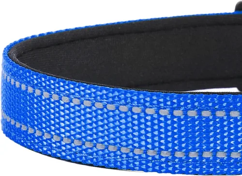 Miniatura 5 de Collar reflectante para perro, ajustable de neopreno suave acolchado de nailon para mascotas con hebilla para perros grandes, azul marino, talla L