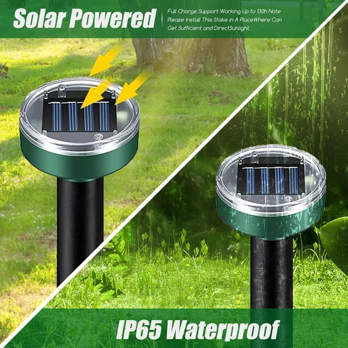 Miniatura 5 de Repelente de topos alimentado por energía solar, paquete de 8 repelentes de serpientes al aire libre para patio, estacas disuasorias ultrasónicas