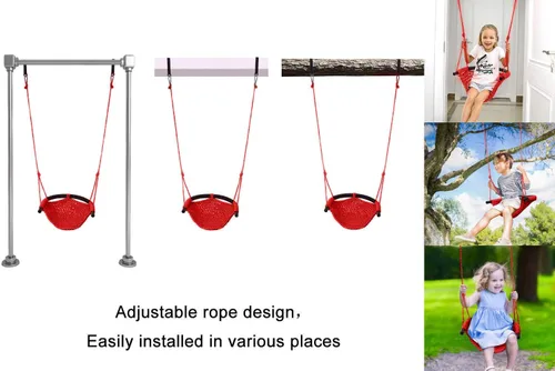 Miniatura 5 de Asiento de columpio para niños de servicio pesado, cuerda de juego, juego de columpio seguro para niños, perfecto para interiores, exteriores, Rojo