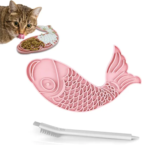 Miniatura 9 de Tapete para lamer gatos, 3 piezas. Tapete para lamer lentos en forma de pez, tapete antideslizante para lamer con ventosas para reducir el 3