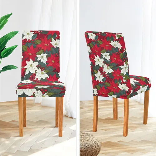 Miniatura 4 de Juego de 2 fundas para silla de comedor con flores de Pascua de Navidad, extraíbles y lavables, para hotel, ceremonia, banquete, boda, fiesta