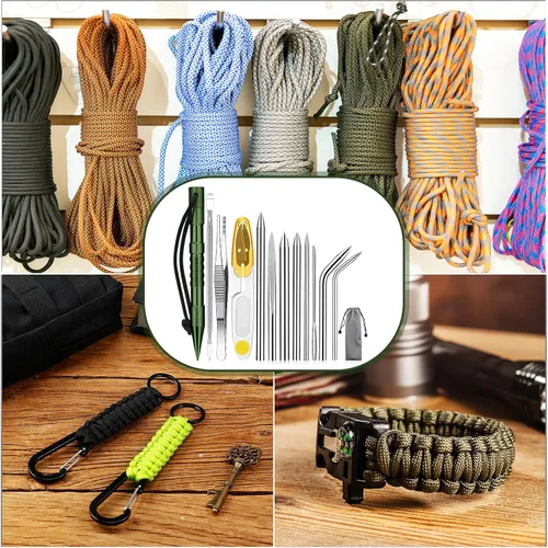 Miniatura 7 de Ferraycle Juego de 12 piezas para anudar paracord de acero inoxidable, juego de pasador paracord, agujas para coser, lacer y alisar para trabajo