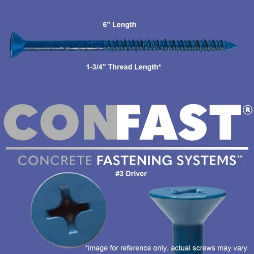 Miniatura 2 de CONFAST Anclaje de tornillo Phillips plano azul de 1/4 x 6 pulgadas con broca para anclar a mampostería, bloque o ladrillo (caja de 100)