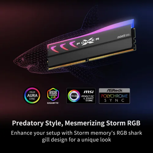 Miniatura 5 de Silicon Power Storm RGB DDR5 6000MT/s (PC5-48000) CL28 32GB (16GBx2) Paquete dual de escritorio de 1.4 V sin búfer DIMM SP032GXLWU60DFDK