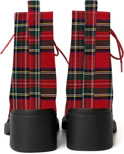 Miniatura 101 de ROSERWISH Botas altas de tacón bajo y grueso para mujer, con cordones, cómodas, modernas, con puntera redonda, de 2.5 pulgadas