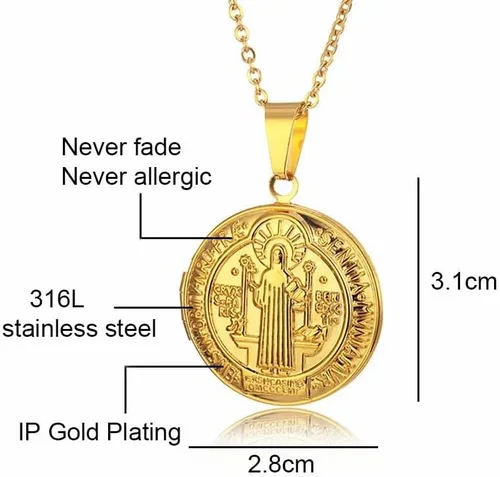 Miniatura 6 de Medalla de San Benito Medalla de Acero Inoxidable Collar para Mujeres Hombres Metal St Benito Cross Medallet Collares de fotos Gargantilla de San