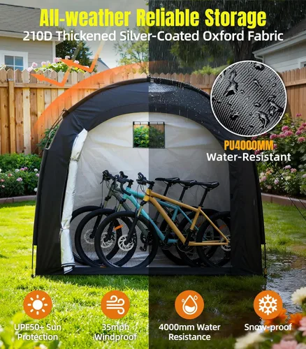 Miniatura 3 de Housolution Bike Storage Tent Shed for 3 Bikes, Outdoor Portable 210D Oxford Thick PU4000 Waterproof Bike Cover with Ventilated Window, Bike Tent