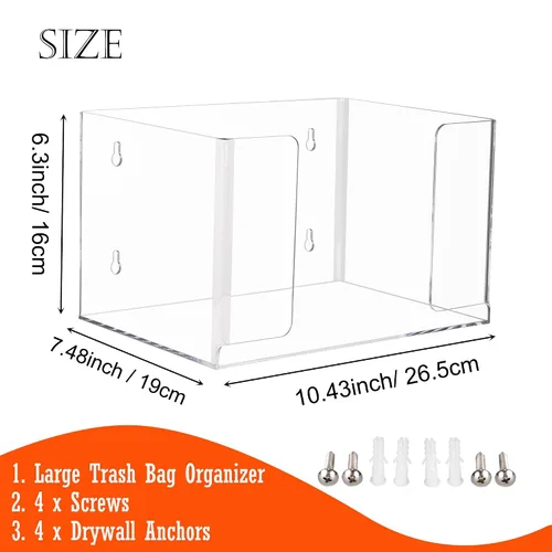 Miniatura 3 de Dispensador de bolsas de basura extra grande, soporte para rollos de bolsas de basura acrílicas de montaje en pared, soporte para armario de cocina