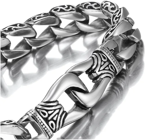 URBAN JEWELRY Amazing Stainless Steel Men's link Bracelet Silver Black 9 Inch with Necklace Option 21 inch (With Branded Gift Box)